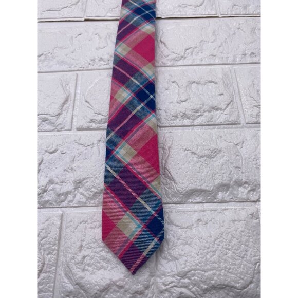 Skinny Tie Madness Salad Alarm Plaid Necktie Cotton Pink Multicolor SKM754 - Picture 11 of 11